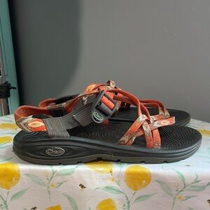 Chaco Vibrant Orange and Gray Strapped Sandals